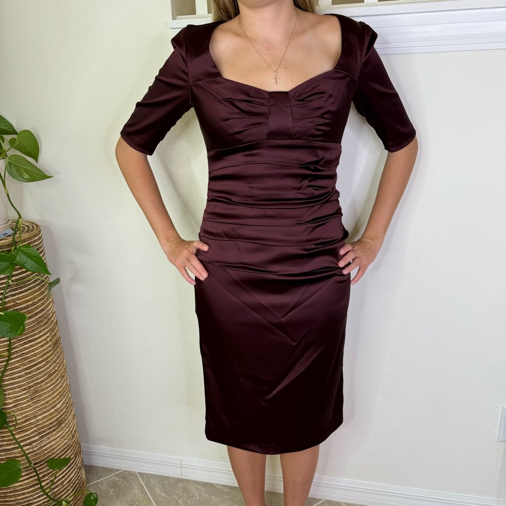 Y2K Dress Suzy Chin Ruched Satin Burgundy Dress
